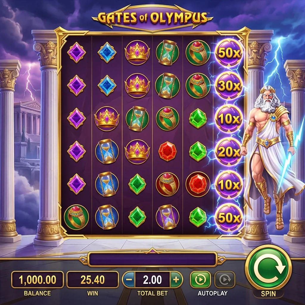 Игровой автомат Gates of Olympus с каскадными барабанами и множителями