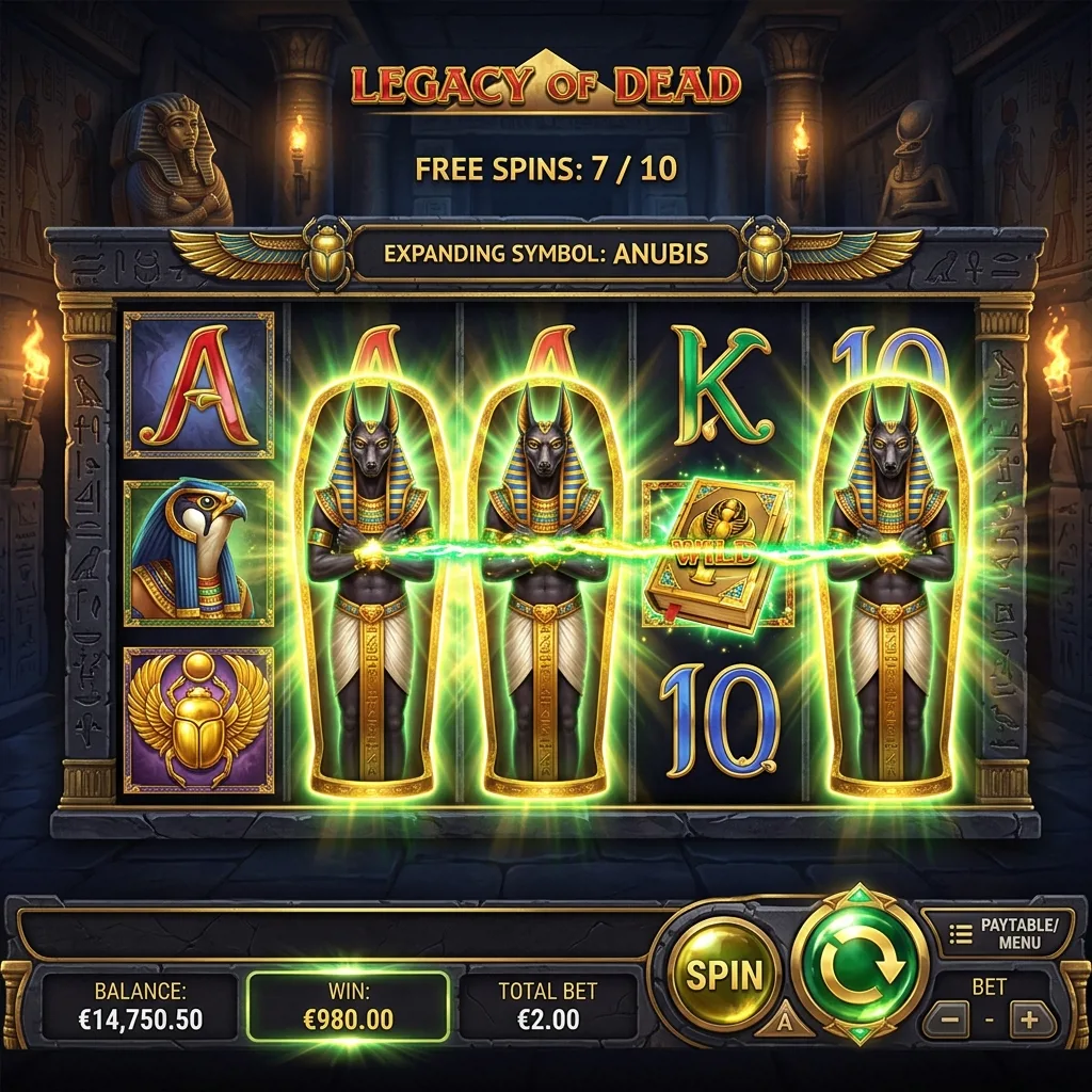 Игровой автомат Legacy of Dead с расширяющимися символами в бонусном раунде